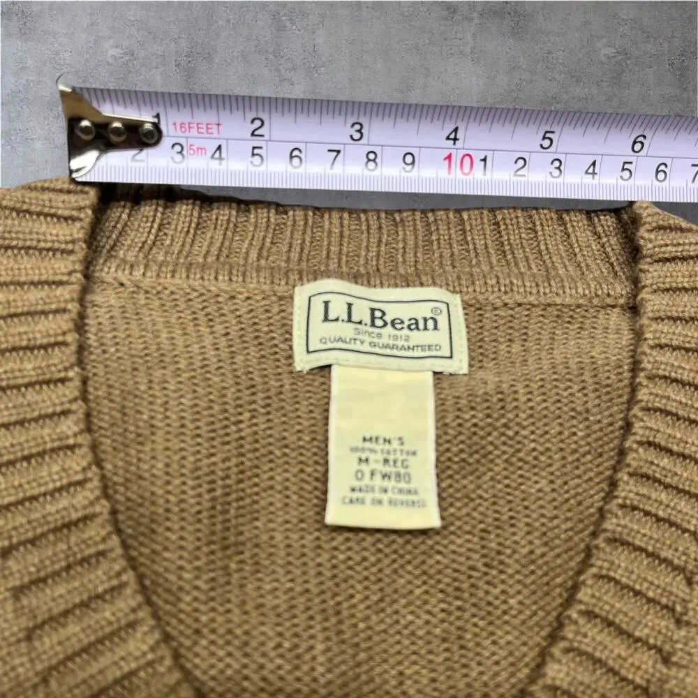 L.L. Bean Men's Medium Pullover Brown Sweater 100% Cotton V-neck EUC Classic